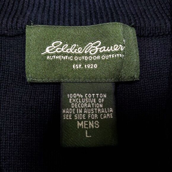 Eddie Bauer Sweater Mens Large Black 1/4 Zip Long Sleeve Made in Australia - Picture 2 of 11